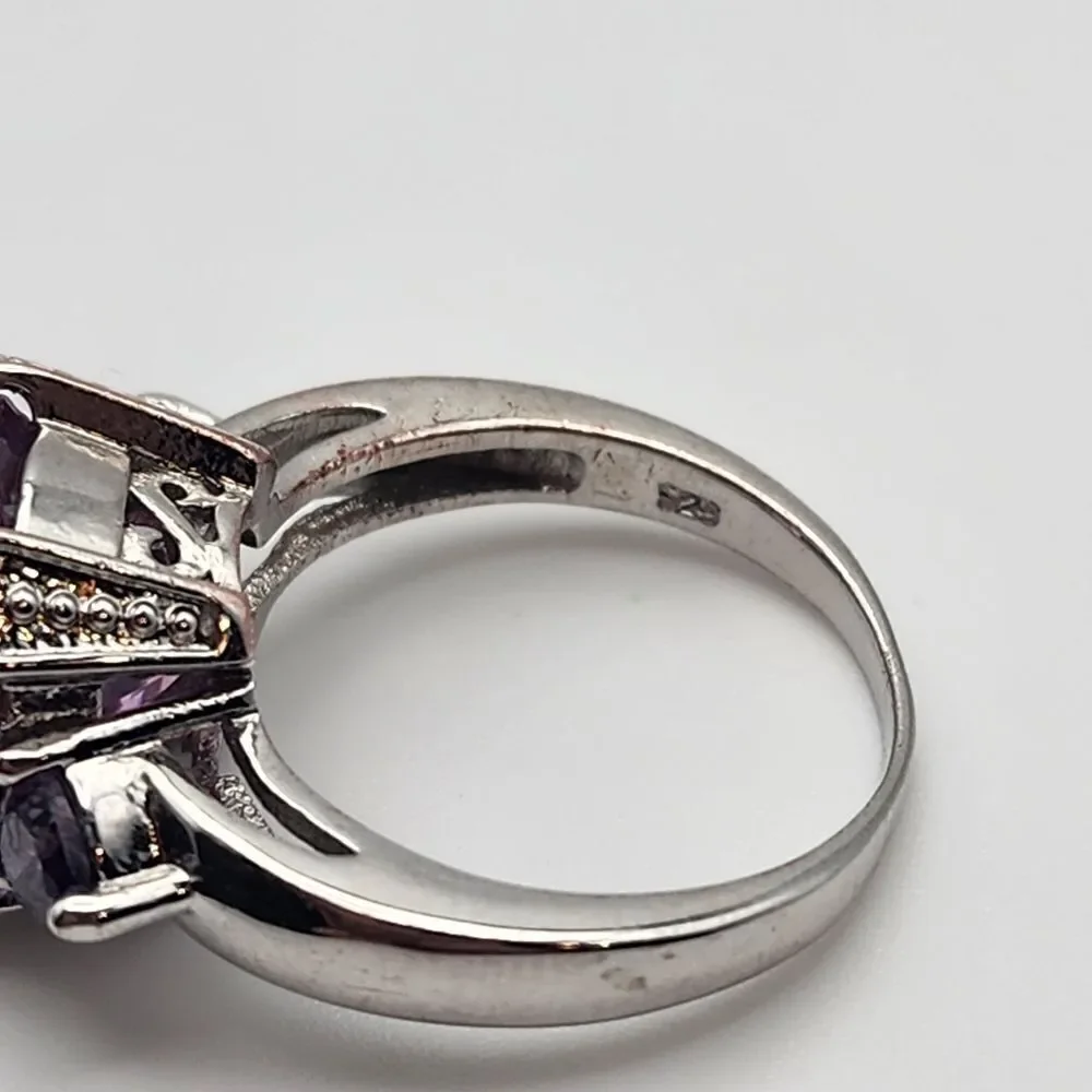 Sterling Silver Pink & Purple Crystal Ring (6.5)